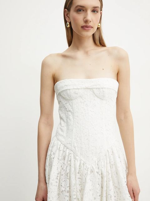 Bardot sukienka kolor biały midi rozkloszowana 59843DB