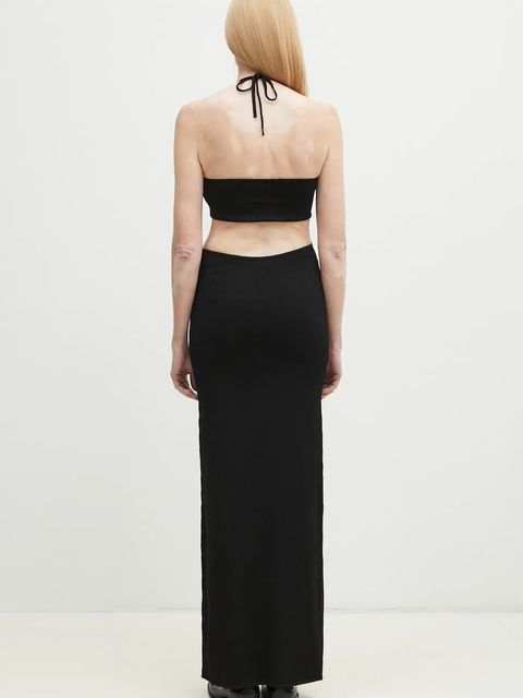 Coperni sukienka Knitted Halter kolor czarny maxi dopasowana COPML135Y3010