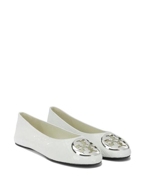 Tory Burch logo-plaque embossed-leather ballet flats - White - zdjęcie produktu nr 2