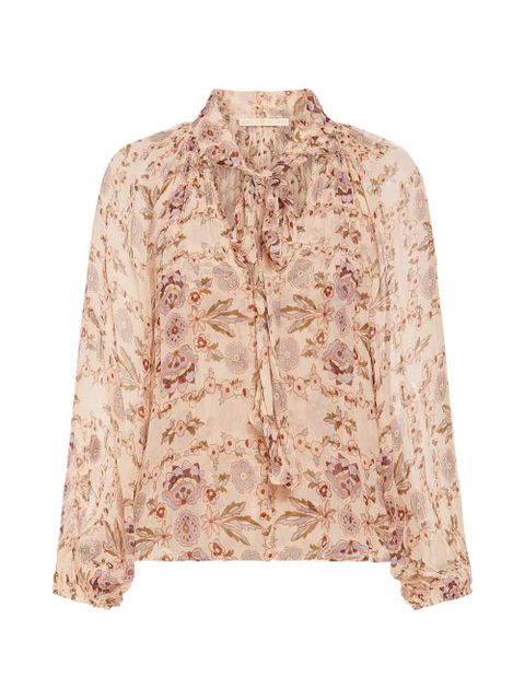 Marie Oliver Florence floral tie blouse - Neutrals - zdjęcie produktu nr 1