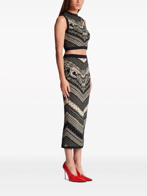 Balmain patterned intarsia-knit crop top - Black
