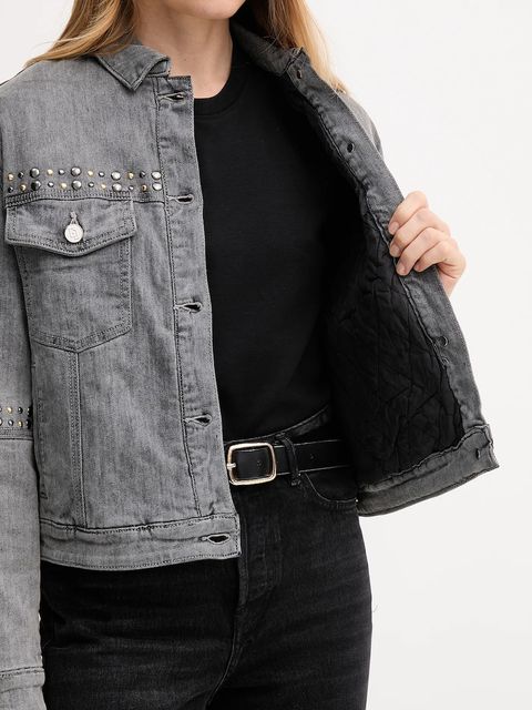 Gaudi kurtka jeansowa kolor szary przejściowa oversize 521BD36003