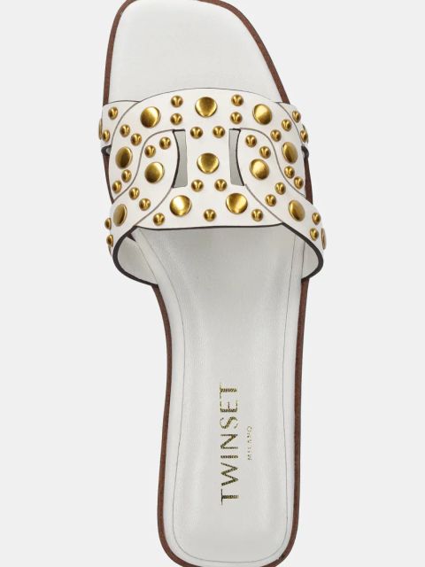 Twinset klapki skórzane damskie kolor beżowy 251TGT072