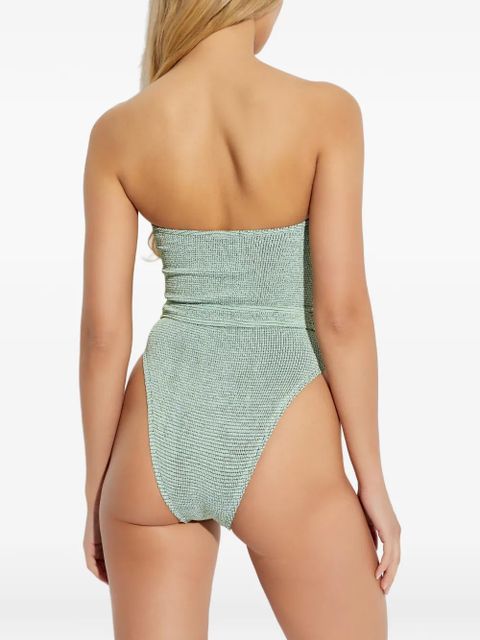 Bond-eye belted textured swimsuit - Green