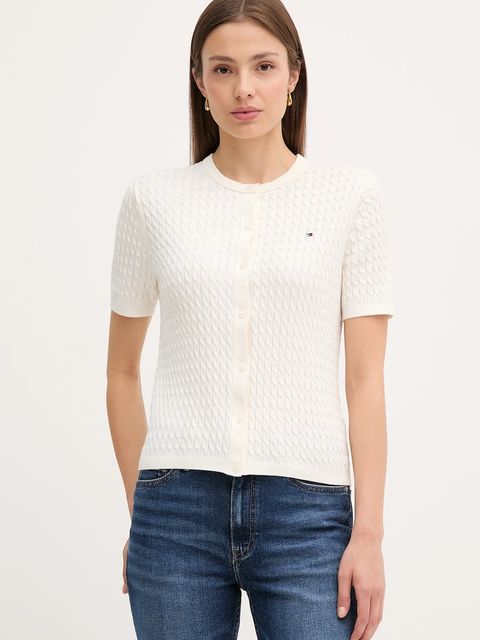 Tommy Hilfiger kardigan bawełniany damski kolor beżowy lekki WW0WW45707 - zdjęcie produktu nr 1