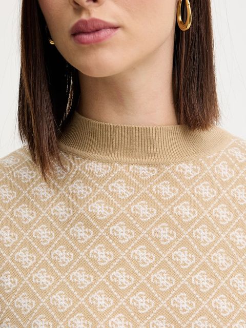 Guess sweter z domieszką wełny AUBREY damski kolor beżowy z półgolfem W5BR23 Z3JD2