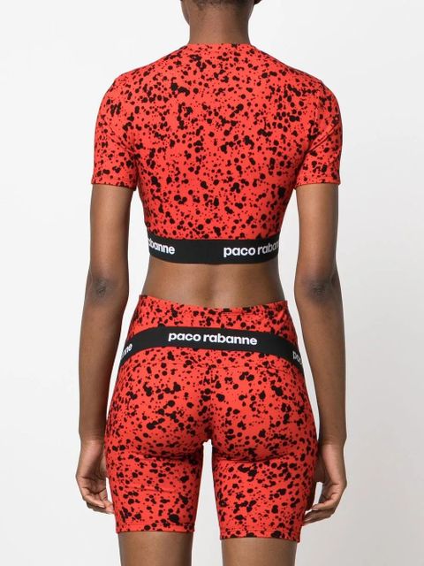 Rabanne paint-splatter print jersey crop top - Red