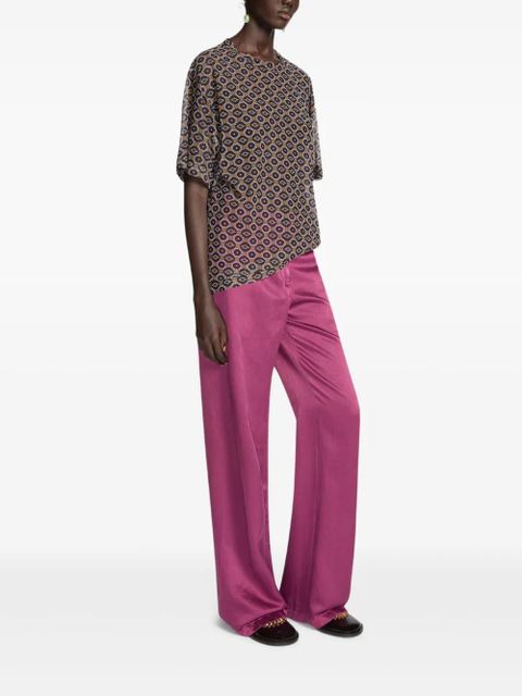 DRIES VAN NOTEN geometric-print semi-sheer top - Brown