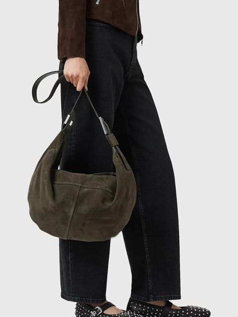 AllSaints torebka zamszowa LUNA kolor brązowy W388XD