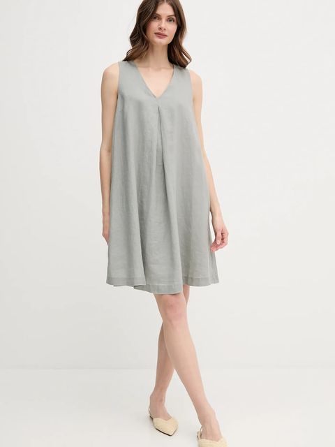 United Colors of Benetton sukienka lniana kolor szary mini rozkloszowana 4AGHDV0AX