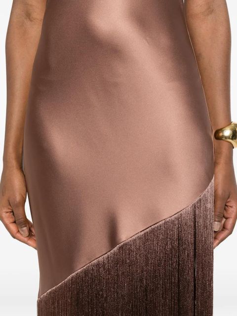 PINKO one-shoulder fringed dress - Brown