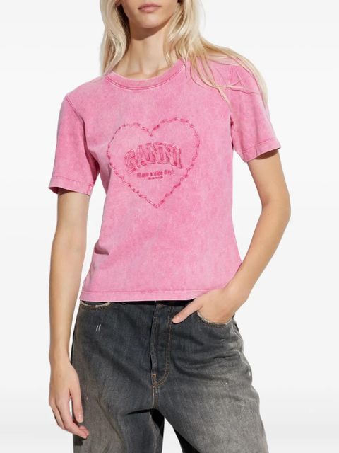 GANNI heart-embroidered T-shirt - Pink