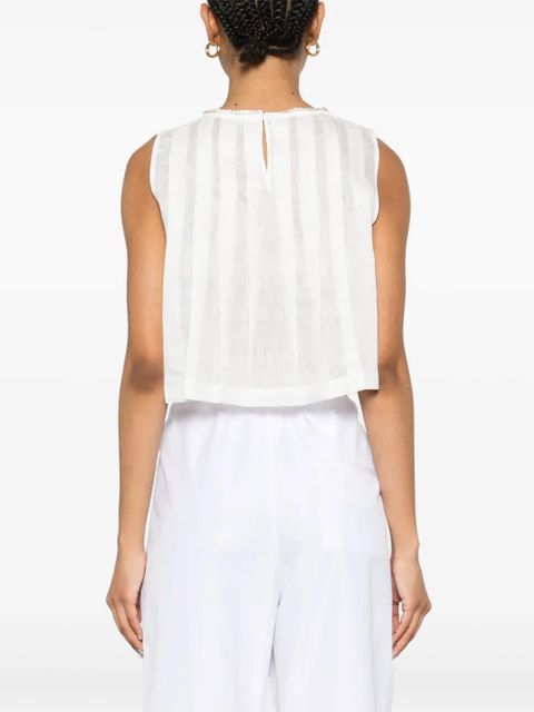 SANDRO pleated rhinestone-neck crop top - White