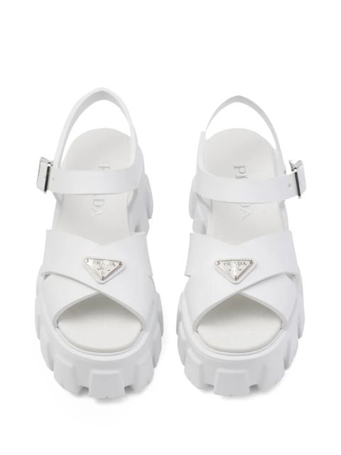 Prada triangle-logo platform sandals - White