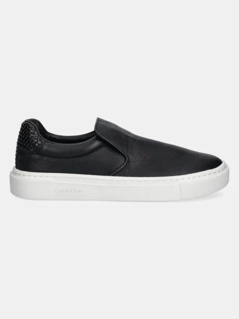 Calvin Klein tenisówki skórzane CUPSOLE SLIP ON - WOVEN LTH damskie kolor czarny HW0HW02297
