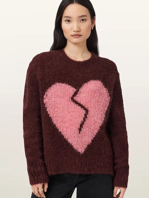 AllSaints sweter z dodatkiem wełny LUVHEART damski kolor czerwony ciepły W078KC - zdjęcie produktu nr 1
