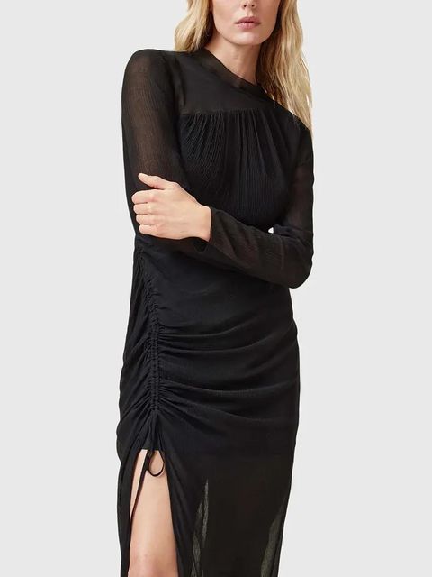 AllSaints sukienka z domieszką jedwabiu RIZO kolor czarny midi dopasowana W085DC - zdjęcie produktu nr 2