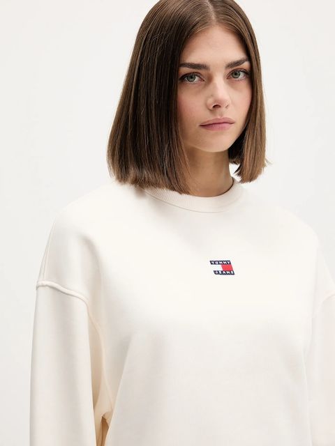 Tommy Jeans bluza bawełniana damska kolor beżowy z aplikacją DW0DW17325