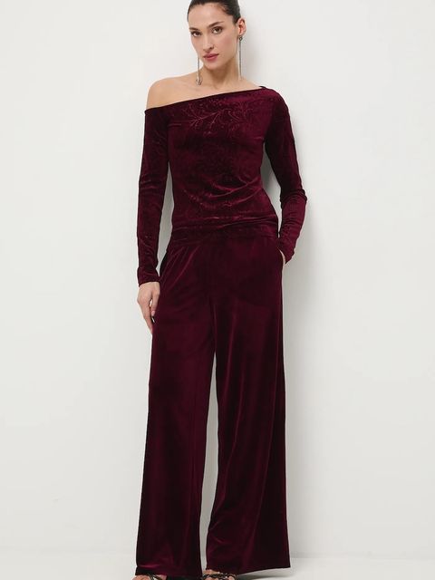 Medicine spodnie damskie kolor bordowy szerokie medium waist