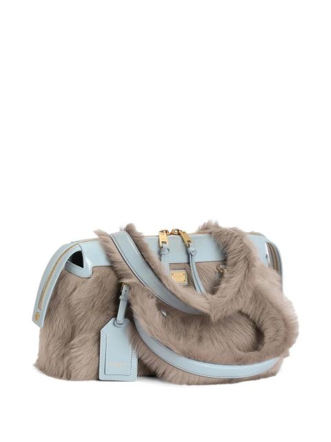 Dolce & Gabbana Vittoria shoulder bag in shearling and calfskin - Grey