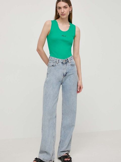 Karl Lagerfeld top bawełniany kolor turkusowy - zdjęcie produktu nr 2