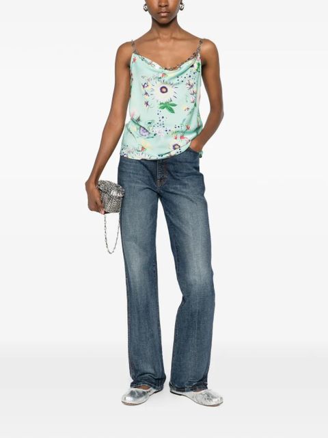 Rabanne chain-detail cowl-neck floral-print top - Green - zdjęcie produktu nr 2