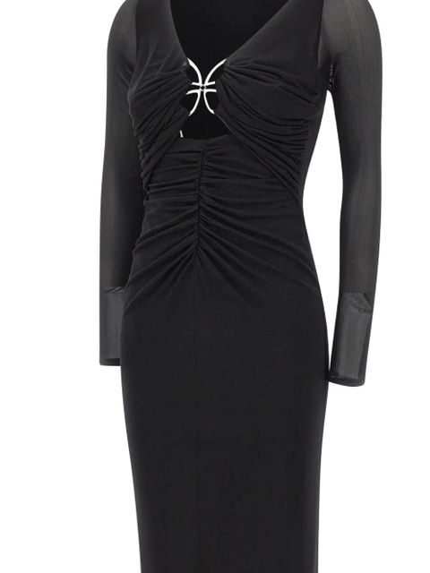 Blumarine butterfly-clasp ruched midi dress - Black