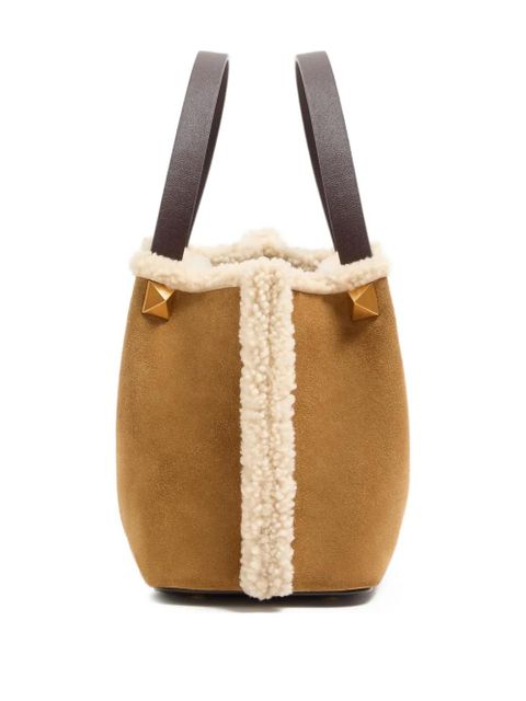 Valentino Garavani small VLogo Signature suede tote bag - Neutrals