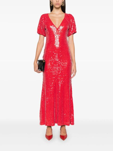 ROTATE BIRGER CHRISTENSEN sequins V-neck midi dress - Red
