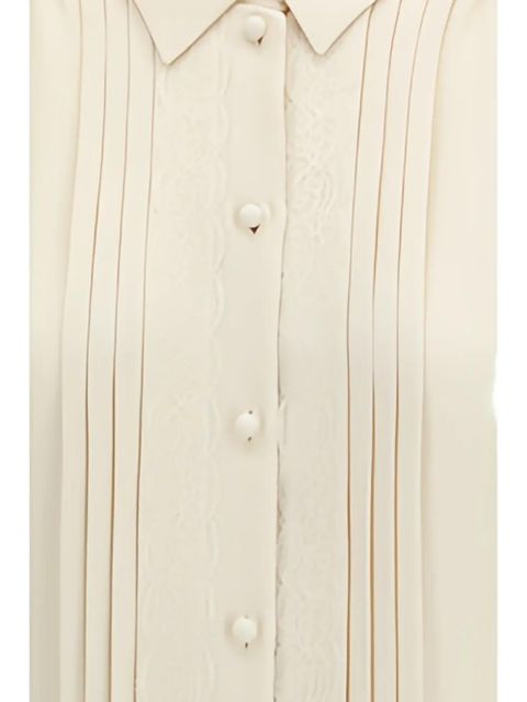 Valentino Garavani Cady lace-trim pintuck shirt - Neutrals