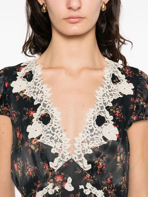 DÔEN Coraline lace flower midi dress - Black