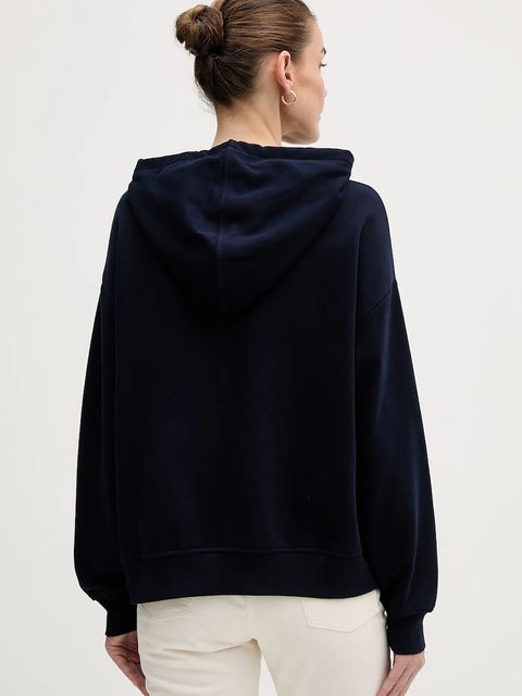 United Colors of Benetton bluza damska kolor granatowy z kapturem z nadrukiem 3WNWD201C