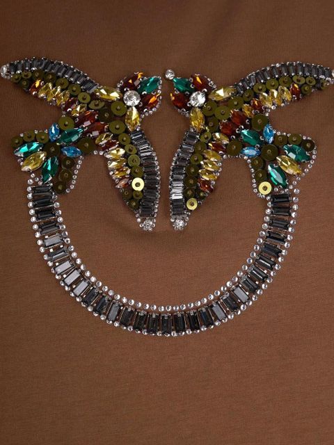 PINKO rhinestone-embellished T-shirt - Brown