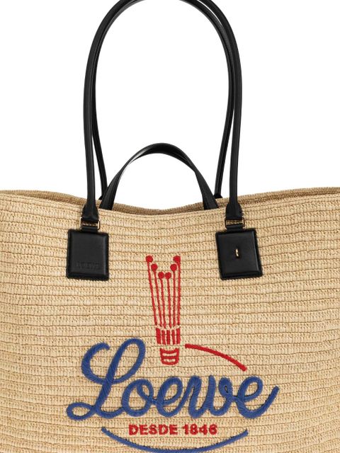 LOEWE XL Verano embroidered-logo woven tote bag - Neutrals