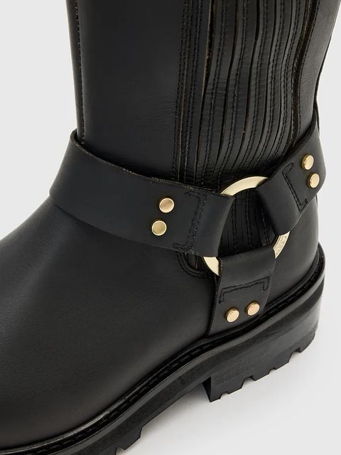AllSaints kozaki skórzane Maddie High Boot damskie kolor czarny na płaskim obcasie W185FB