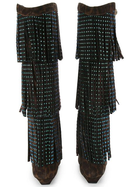 Kurt Geiger London kozaki zamszowe Western Fringe Pull On damskie kolor brązowy na małym obcasie 5030035289