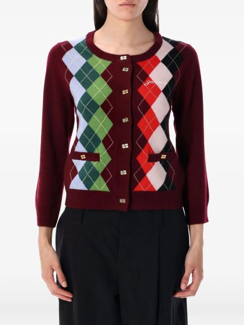 GANNI argyle button cardigan - Red - zdjęcie produktu nr 1