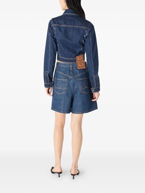 Marine Serre moon-print cropped denim jacket - Blue - zdjęcie produktu nr 2