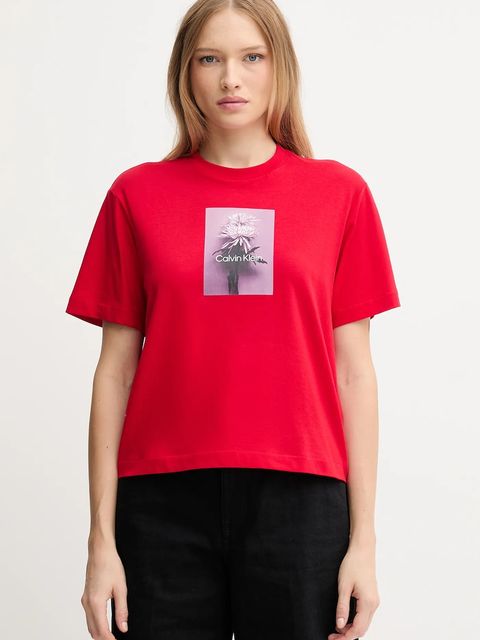 Calvin Klein Jeans t-shirt bawełniany damski kolor czerwony LV047D880G - zdjęcie produktu nr 1