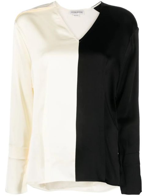 Victoria Beckham colour-block V-neck blouse - Black - zdjęcie produktu nr 1