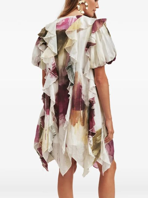 Aje Voyager ruffled printed mini dress - White