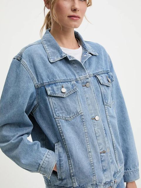 Answear.LAB kurtka jeansowa kolor niebieski przejściowa