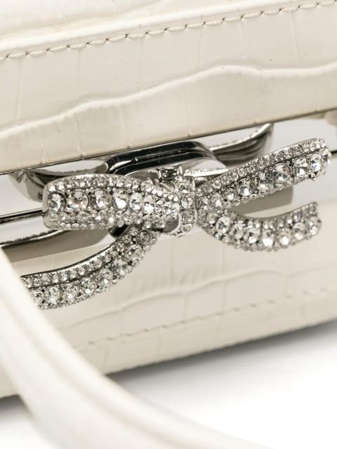 Self-Portrait micro crocodille-effect leather tote bag - Neutrals