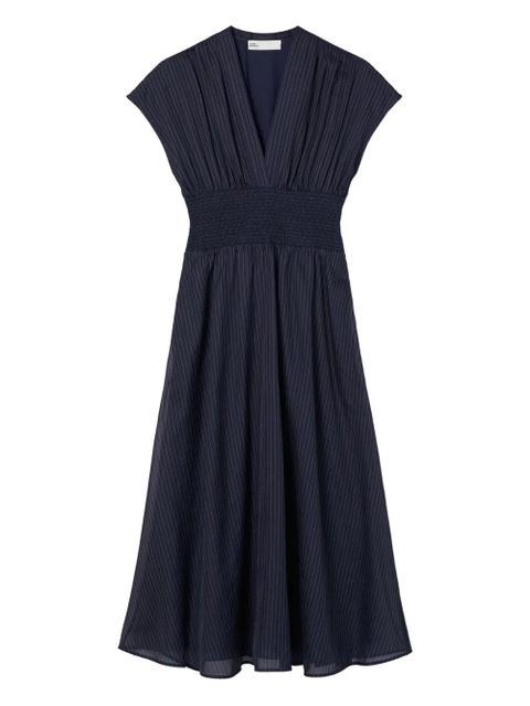 Tory Burch pinstripe-pattern smocked midi dress - Blue - zdjęcie produktu nr 1
