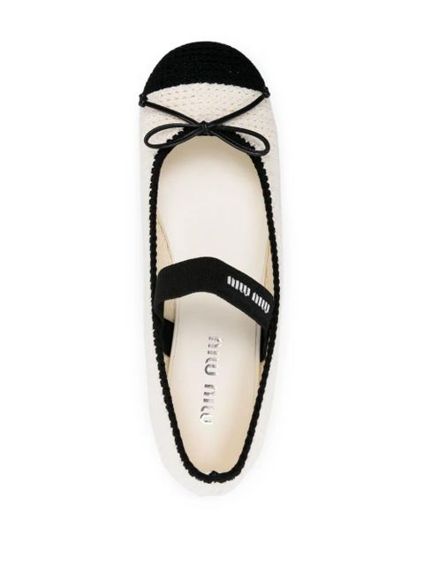 Miu Miu bow-detail knitted ballerina shoes - White