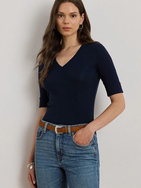 Lauren Ralph Lauren t-shirt bawełniany damski kolor granatowy 200815843