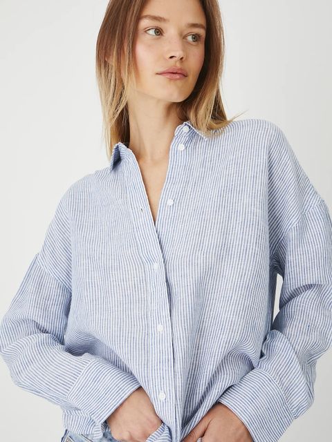 Medicine koszula lniana kolor niebieski - zdjęcie produktu nr 1