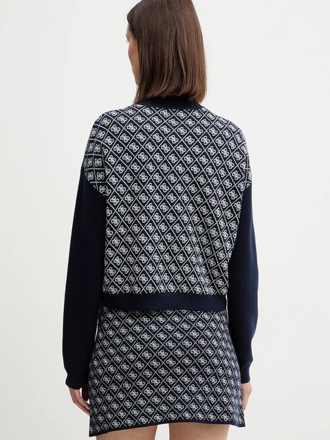 Guess sweter z domieszką wełny AUBREY damski kolor granatowy z półgolfem W5BR23 Z3JD2