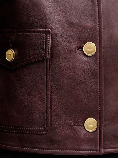 Tommy Hilfiger kurtka skórzana kolor bordowy przejściowa WW0WW46861