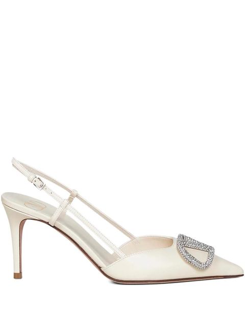 Valentino Garavani 80mm V-logo signature crystal-embellished slingback pumps - White - zdjęcie produktu nr 1